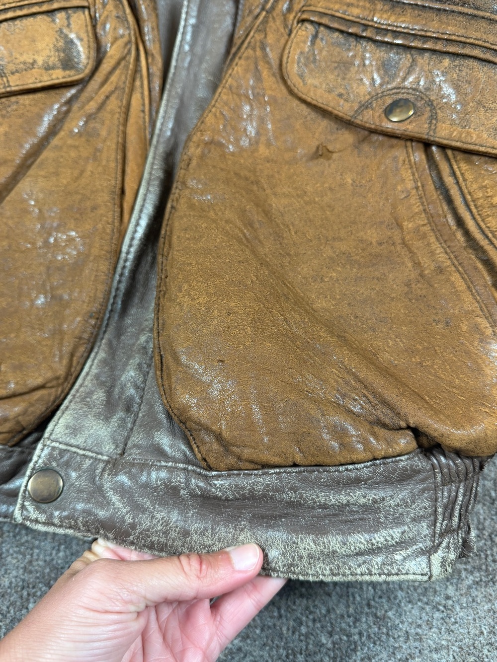 Vintage Brown Leather Distressed Patina Flight Bomber Jacket Mens 42 Funnel Neck - Picture 11 of 15